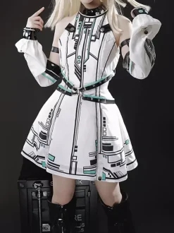 Robe gothique Lolita Future Battle Princess style Punk Tech JSK avec coiffe et manches pour les bras