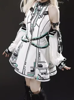 Robe gothique Lolita Future Battle Princess style Punk Tech JSK avec coiffe et manches pour les bras