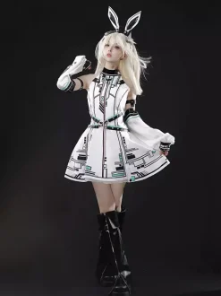 Robe gothique Lolita Future Battle Princess style Punk Tech JSK avec coiffe et manches pour les bras