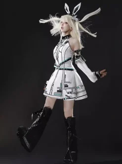 Robe gothique Lolita Future Battle Princess style Punk Tech JSK avec coiffe et manches pour les bras