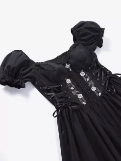 Robe gothique punk épaules dénudées manches courtes dentelle robe courte Lolita