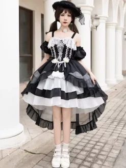 Robe Hime gothique Sweet Lolita bleu ciel clair sans manches pull à n艙uds polyester mode kawaii