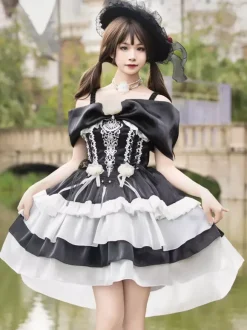 Robe Hime gothique Sweet Lolita bleu ciel clair sans manches pull à n艙uds polyester mode kawaii