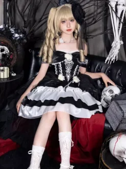 Robe Hime gothique Sweet Lolita bleu ciel clair sans manches pull à n艙uds polyester mode kawaii
