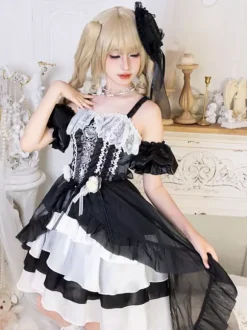 Robe Hime gothique Sweet Lolita bleu ciel clair sans manches pull à n艙uds polyester mode kawaii