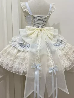 Robe Hime Lolita en dentelle douce à volants et n艙ud dans le dos courte