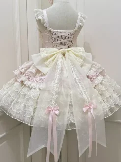 Robe Hime Lolita en dentelle douce à volants et n艙ud dans le dos courte