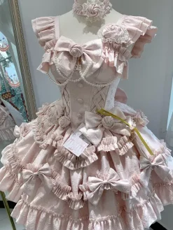 Robe Hime Lolita rose doux sans manches à volants jupe pull décontractée tenue quotidienne polyester mode kawaii