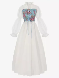 Robe à imprimé floral rétro abricot clair pour costume vintage de soirée