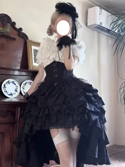 Robe-jupe Gothic Lolita corset à taille haute jupe Lolita à volants rouges