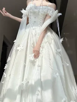Robe Lolita blanche sans manches avec perles tenue décontractée pour tous les jours mariage Hime