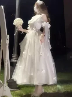 Robe Lolita blanche sans manches avec perles tenue décontractée pour tous les jours mariage Hime