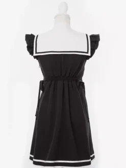 Robe Lolita à boutons en ruban sans manches avec bordure en dentelle uniforme de sous-culture