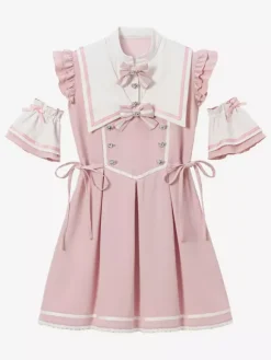 Robe Lolita à boutons en ruban sans manches avec bordure en dentelle uniforme de sous-culture