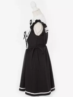 Robe Lolita à boutons en ruban sans manches avec bordure en dentelle uniforme de sous-culture