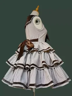 Robe Lolita Classica en polyester à volants sans manches robe Lolita à rayures marron foncé JSK