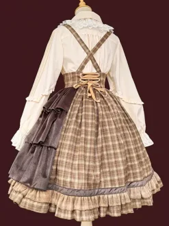 Robe Lolita classique en coton à volants sans manches à carreaux bleu ciel clair