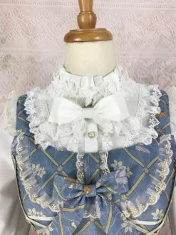 Robe Lolita classique en polyester sans manches n艙uds cyan classiques à volants tenue décontractée quotidienne pour le thé