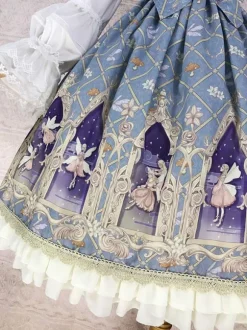 Robe Lolita classique en polyester sans manches n艙uds cyan classiques à volants tenue décontractée quotidienne pour le thé