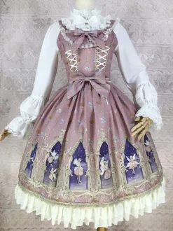 Robe Lolita classique en polyester sans manches n艙uds cyan classiques à volants tenue décontractée quotidienne pour le thé