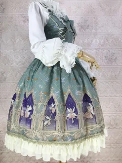 Robe Lolita classique en polyester sans manches n艙uds cyan classiques à volants tenue décontractée quotidienne pour le thé