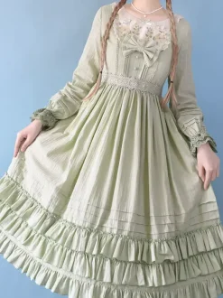 Robe Lolita classique en polyester manches longues vert prairie