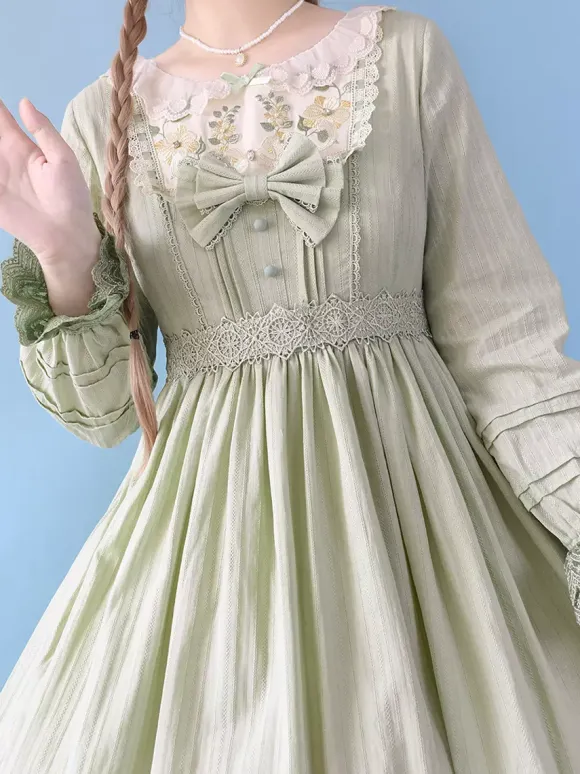 Robe Lolita classique en polyester manches longues vert prairie