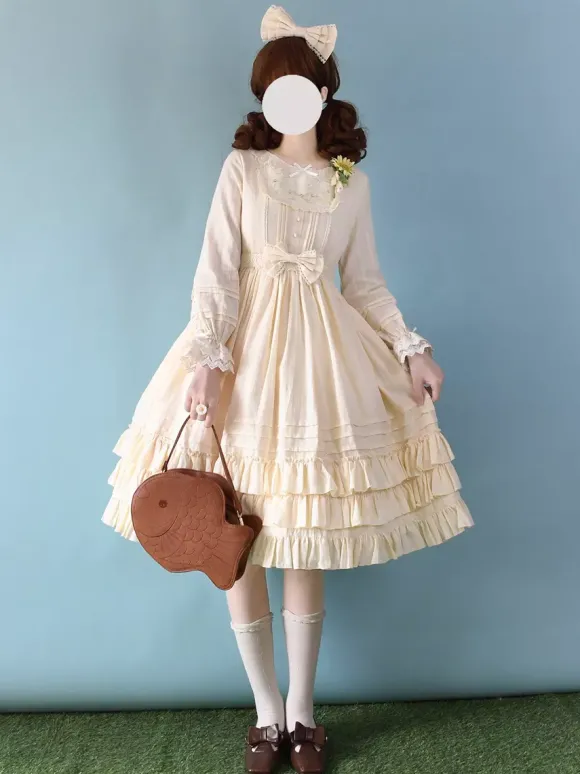 Robe Lolita classique en polyester manches longues vert prairie