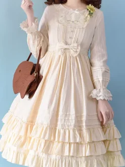Robe Lolita classique en polyester manches longues vert prairie