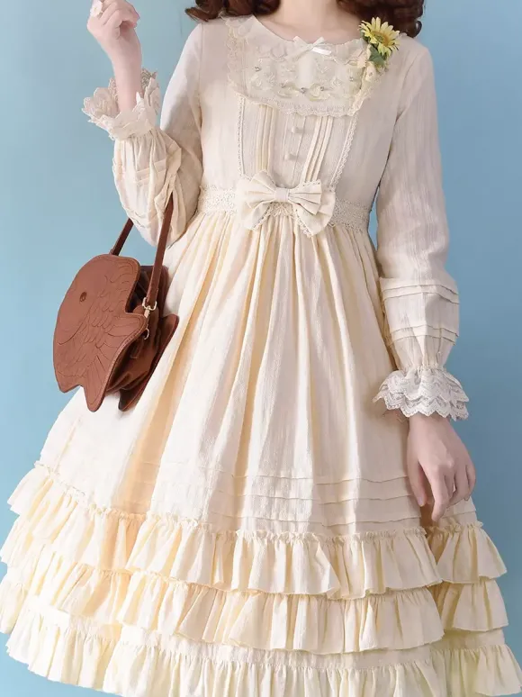 Robe Lolita classique en polyester manches longues vert prairie