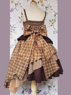 Robe Lolita classique en polyester et dentelle sans manches marron clair
