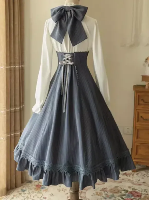 Robe Lolita classique en polyester sans manches à rayures robe Lolita rouge classique