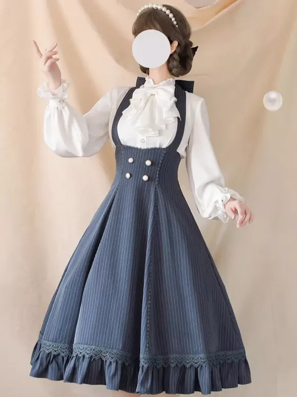 Robe Lolita classique en polyester sans manches à rayures robe Lolita rouge classique