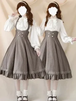 Robe Lolita classique en polyester sans manches à rayures robe Lolita rouge classique