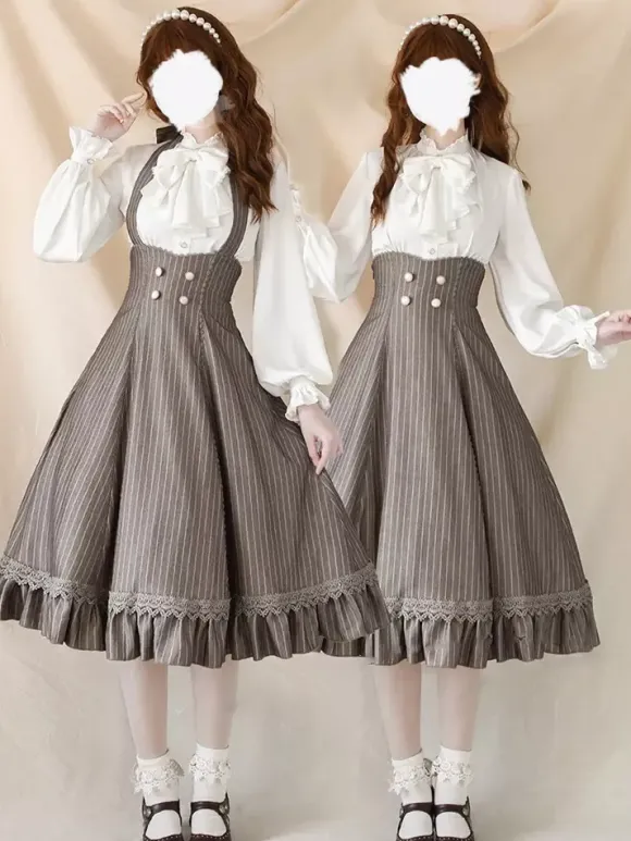 Robe Lolita classique en polyester sans manches à rayures robe Lolita rouge classique