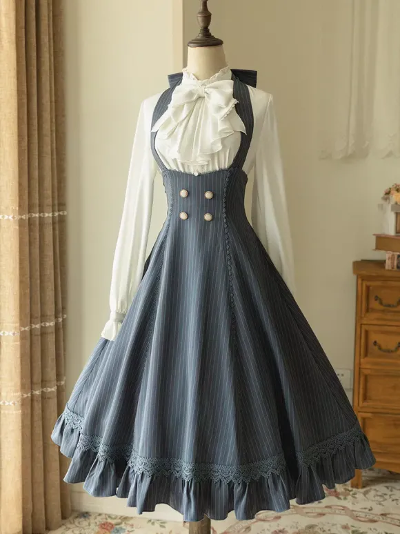 Robe Lolita classique en polyester sans manches à rayures robe Lolita rouge classique