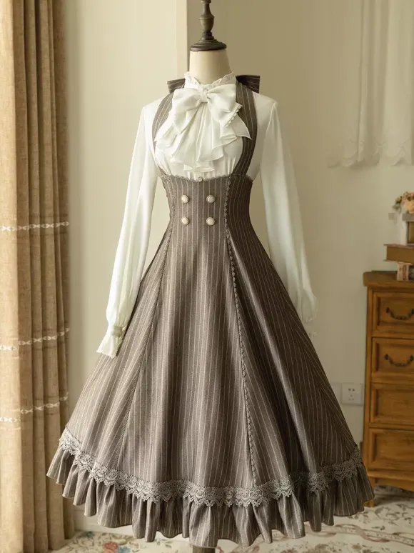 Robe Lolita classique en polyester sans manches à rayures robe Lolita rouge classique