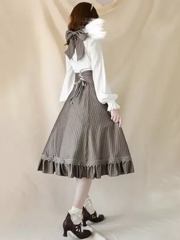 Robe Lolita classique en polyester sans manches à rayures robe Lolita rouge classique