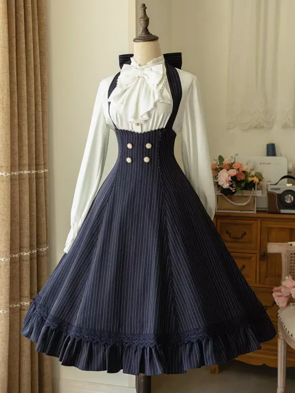 Robe Lolita classique en polyester sans manches à rayures robe Lolita rouge classique