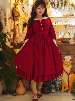 Robe Lolita Classique Polyester Volants Robes Lolita Manches Longues Classique Bleu Bébé