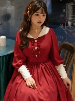 Robe Lolita Classique Polyester Volants Robes Lolita Manches Longues Classique Bleu Bébé