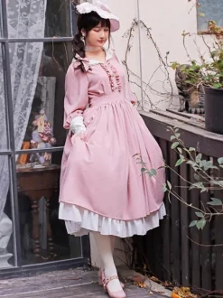 Robe Lolita Classique Polyester Volants Robes Lolita Manches Longues Classique Bleu Bébé