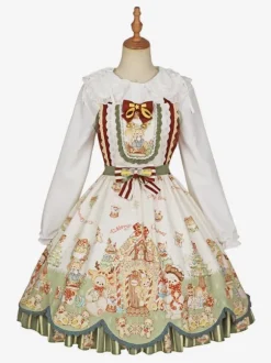Robe Lolita douce en polyester avec n艙uds sans manches Robe Lolita de Noël douce