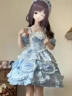 Robe Lolita douce en polyester sans manches jupe pull robe Lolita