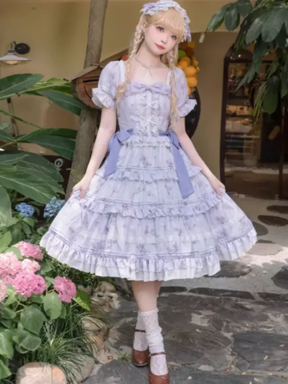 Robe Lolita douce en polyester à manches courtes