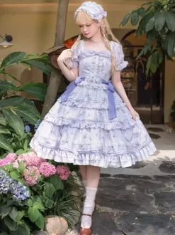 Robe Lolita douce en polyester à manches courtes