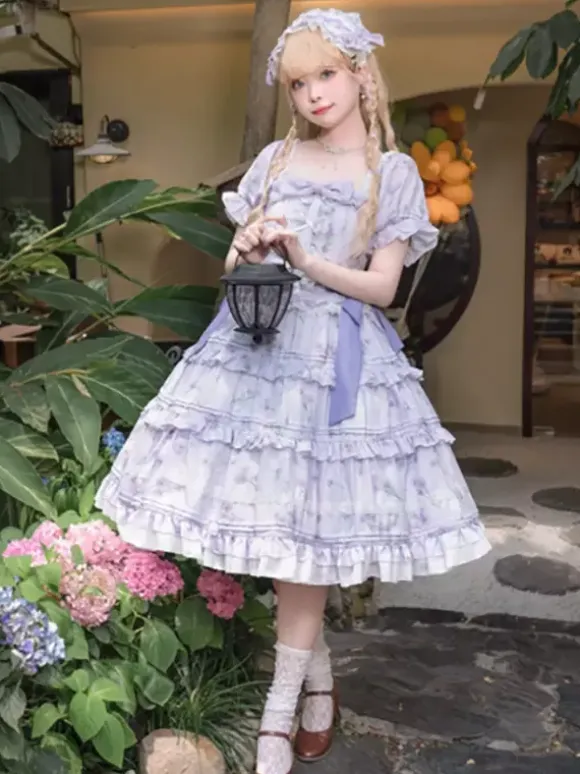 Robe Lolita douce en polyester à manches courtes