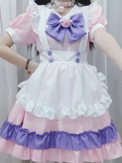 Robe Lolita douce en polyester manches courtes à volants tenue de demoiselle d'honneur
