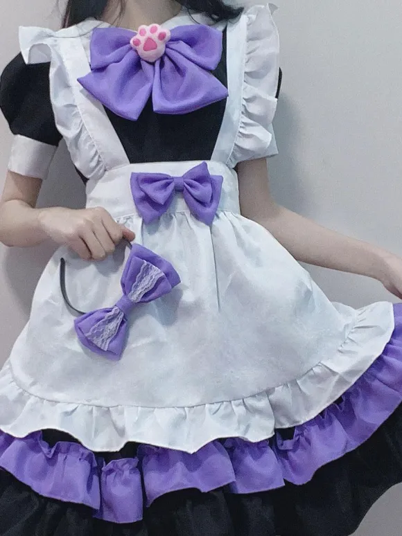 Robe Lolita douce en polyester manches courtes à volants tenue de demoiselle d'honneur
