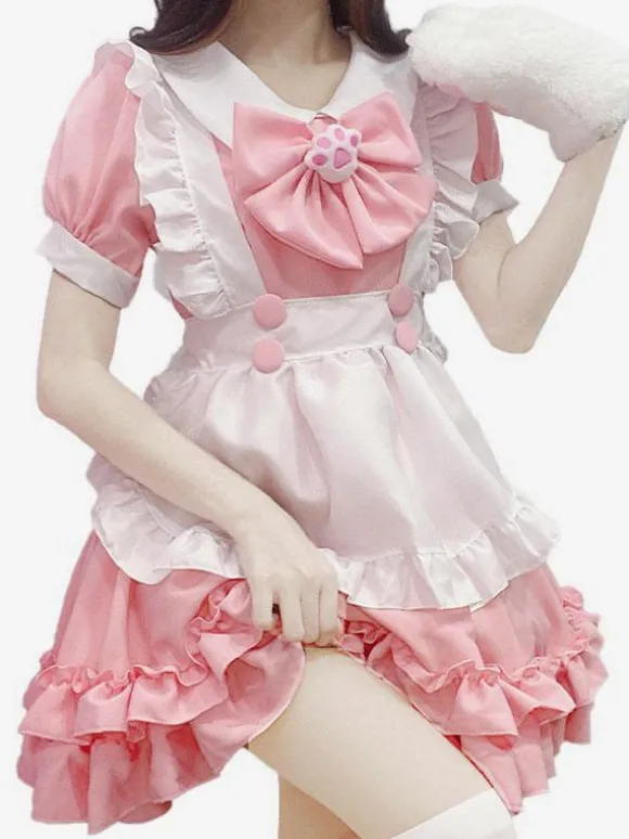 Robe Lolita douce en polyester manches courtes à volants tenue de demoiselle d'honneur